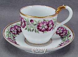 Schlaggenwald Purple Floral Band & Gold Swan Handle Cup & Saucer Circa 1810-1820