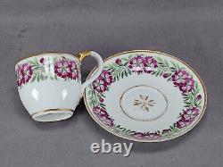 Schlaggenwald Purple Floral Band & Gold Swan Handle Cup & Saucer Circa 1810-1820