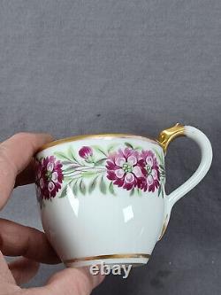 Schlaggenwald Purple Floral Band & Gold Swan Handle Cup & Saucer Circa 1810-1820