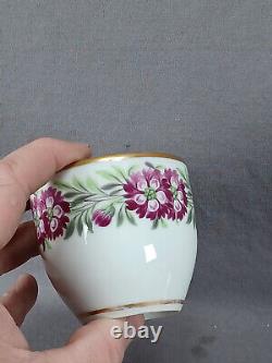 Schlaggenwald Purple Floral Band & Gold Swan Handle Cup & Saucer Circa 1810-1820