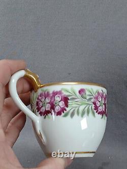 Schlaggenwald Purple Floral Band & Gold Swan Handle Cup & Saucer Circa 1810-1820