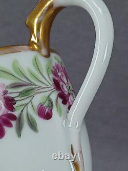 Schlaggenwald Purple Floral Band & Gold Swan Handle Cup & Saucer Circa 1810-1820