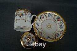 Schumann Berlin German Floral & Gold Garlands Covered Cup & Saucer C. 1851-1869