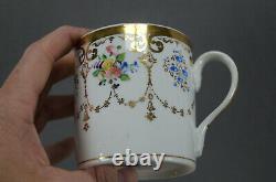 Schumann Berlin German Floral & Gold Garlands Covered Cup & Saucer C. 1851-1869