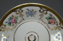 Schumann Berlin German Floral & Gold Garlands Covered Cup & Saucer C. 1851-1869