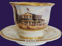 Schumann porcelain Topographical Alster Pavillion Gold Gilt Tea Cup Saucer
