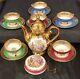 Seltmann Bavaria Set Of 6 Espresso Cup Saucers, Golden Rinbow, Matched Pot