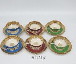 Seltmann Bavaria Set Of 6 Espresso Cup Saucers, Golden Rinbow, Matched Pot