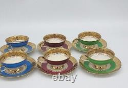 Seltmann Bavaria Set Of 6 Espresso Cup Saucers, Golden Rinbow, Matched Pot