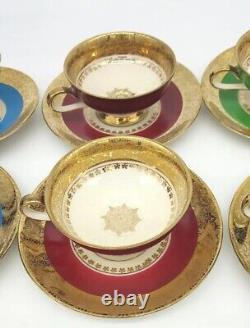 Seltmann Bavaria Set Of 6 Espresso Cup Saucers, Golden Rinbow, Matched Pot