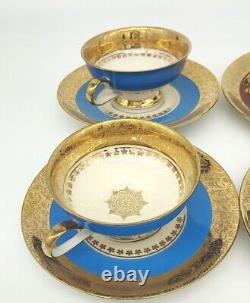 Seltmann Bavaria Set Of 6 Espresso Cup Saucers, Golden Rinbow, Matched Pot