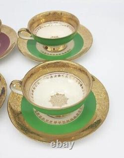 Seltmann Bavaria Set Of 6 Espresso Cup Saucers, Golden Rinbow, Matched Pot