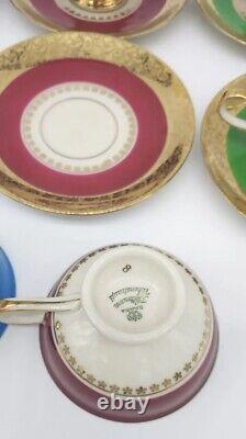 Seltmann Bavaria Set Of 6 Espresso Cup Saucers, Golden Rinbow, Matched Pot