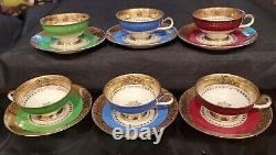 Seltmann Bavaria Set Of 6 Espresso Cup Saucers, Golden Rinbow, Matched Pot