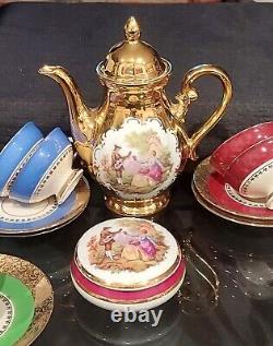 Seltmann Bavaria Set Of 6 Espresso Cup Saucers, Golden Rinbow, Matched Pot