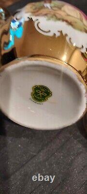Seltmann Bavaria Set Of 6 Espresso Cup Saucers, Golden Rinbow, Matched Pot
