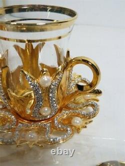 Sena Hanedan Gold plated Turkish Tea Glasses Service Set for 6 Made in Turkey