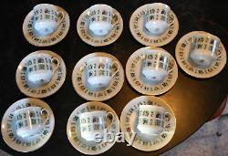 Set 10 Cups & Saucers ROYAL DOULTON Vintage Fine China TAPESTRY TC1024 Gold Trim