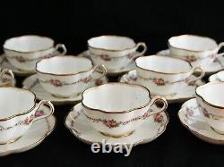 Set 10 George Jones & Sons Crescent pink roses Gold rim CUPS & SAUCERS