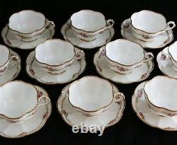 Set 10 George Jones & Sons Crescent pink roses Gold rim CUPS & SAUCERS