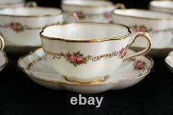 Set 10 George Jones & Sons Crescent pink roses Gold rim CUPS & SAUCERS