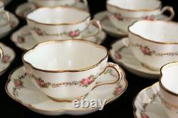 Set 10 George Jones & Sons Crescent pink roses Gold rim CUPS & SAUCERS