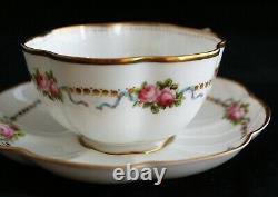 Set 10 George Jones & Sons Crescent pink roses Gold rim CUPS & SAUCERS