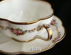 Set 10 George Jones & Sons Crescent pink roses Gold rim CUPS & SAUCERS