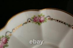 Set 10 George Jones & Sons Crescent pink roses Gold rim CUPS & SAUCERS