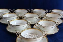 Set 10 MINTON CHINA H969 Gold Encrusted Bouillon Cream Soup Cups & Saucers