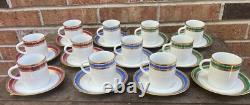 Set 12 Demitasse/espresso Fine China Cups Saucers White Gold Gilt Red Blue Green