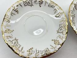 Set 12 Royal Crown Derby Vine Gold Cream Footed 6 Teacups 6 Saucers