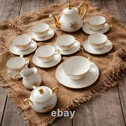 Set 21 pieces Limoges France Porcelain Gold Rimmed Cups/milk jug/sugar Saucer