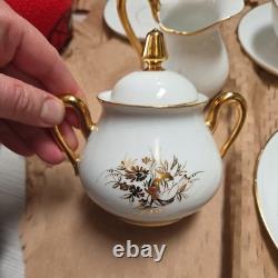 Set 21 pieces Limoges France Porcelain Gold Rimmed Cups/milk jug/sugar Saucer