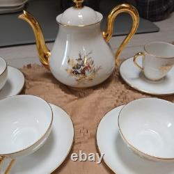 Set 21 pieces Limoges France Porcelain Gold Rimmed Cups/milk jug/sugar Saucer