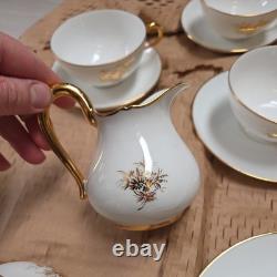 Set 21 pieces Limoges France Porcelain Gold Rimmed Cups/milk jug/sugar Saucer