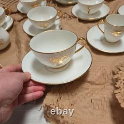 Set 21 pieces Limoges France Porcelain Gold Rimmed Cups/milk jug/sugar Saucer