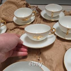 Set 21 pieces Limoges France Porcelain Gold Rimmed Cups/milk jug/sugar Saucer