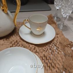 Set 21 pieces Limoges France Porcelain Gold Rimmed Cups/milk jug/sugar Saucer