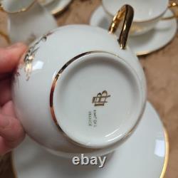 Set 21 pieces Limoges France Porcelain Gold Rimmed Cups/milk jug/sugar Saucer
