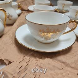 Set 21 pieces Limoges France Porcelain Gold Rimmed Cups/milk jug/sugar Saucer