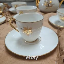 Set 21 pieces Limoges France Porcelain Gold Rimmed Cups/milk jug/sugar Saucer