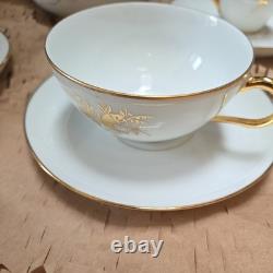 Set 21 pieces Limoges France Porcelain Gold Rimmed Cups/milk jug/sugar Saucer