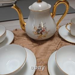 Set 21 pieces Limoges France Porcelain Gold Rimmed Cups/milk jug/sugar Saucer