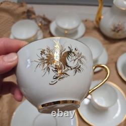 Set 21 pieces Limoges France Porcelain Gold Rimmed Cups/milk jug/sugar Saucer