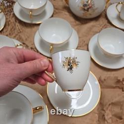 Set 21 pieces Limoges France Porcelain Gold Rimmed Cups/milk jug/sugar Saucer