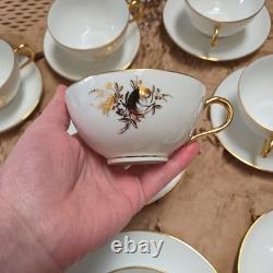 Set 21 pieces Limoges France Porcelain Gold Rimmed Cups/milk jug/sugar Saucer