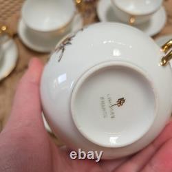 Set 21 pieces Limoges France Porcelain Gold Rimmed Cups/milk jug/sugar Saucer