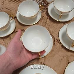 Set 21 pieces Limoges France Porcelain Gold Rimmed Cups/milk jug/sugar Saucer