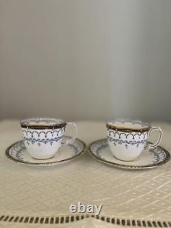 Set/2 ROYAL CROWN DERBY Blue White Gold Demitasse Tea Cups & Saucers